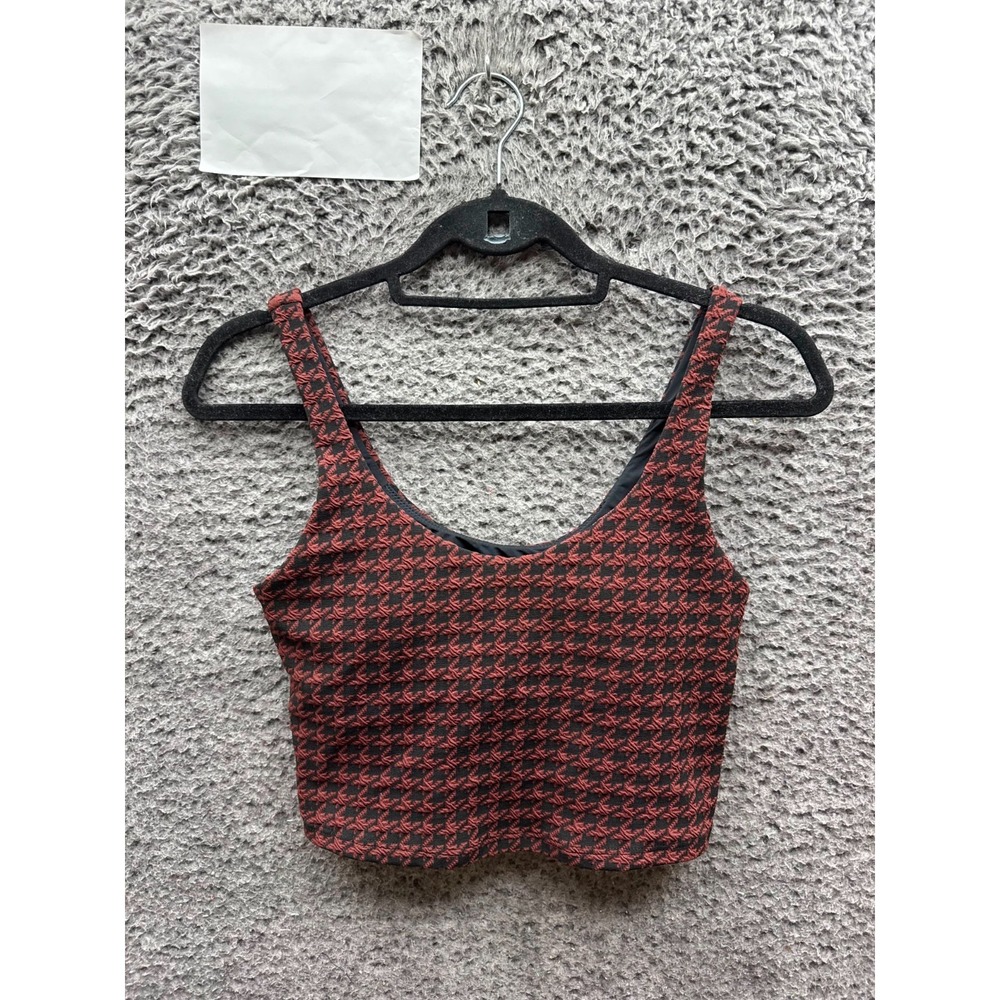 The Upside Houndstooth Tess Sleeveless Crop Top Black Multi Womens Size S